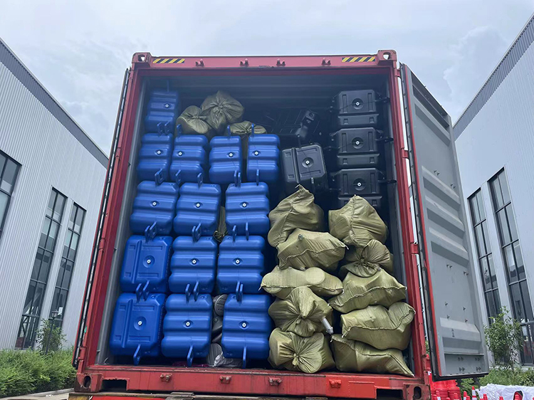Modular floating dock container loading